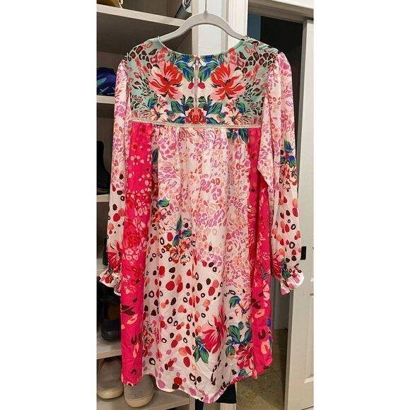 Umgee Rosie Cheetah Dress Floral Pink Fuchsia - Small - Picture 6 of 8
